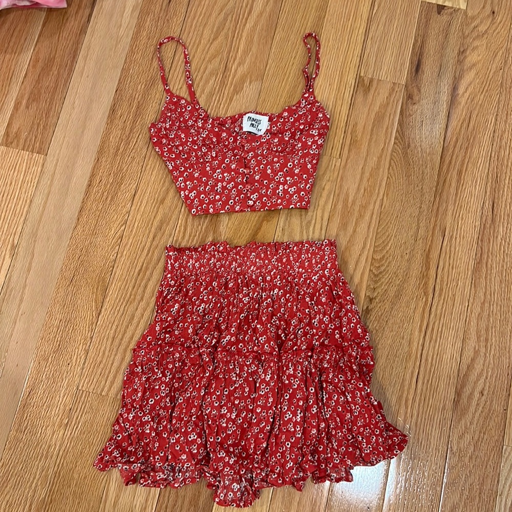 Princess Polly Red Floral Skirt Set